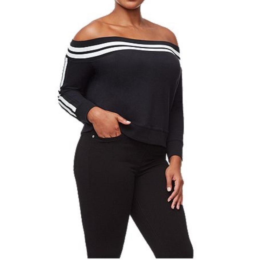 NWT Good American Off Shoulder Sweatshirt Lounge Sporty - Picture 5 of 10